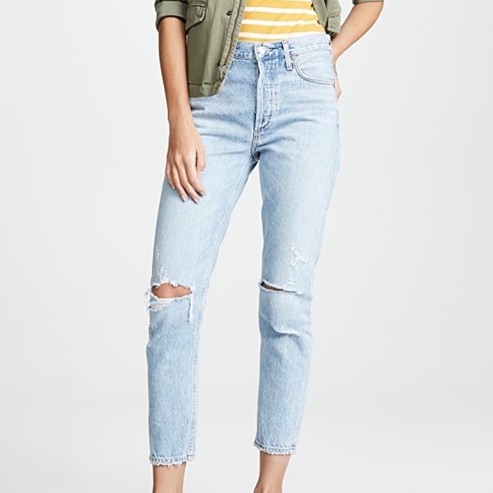 BNWT Agolde Jamie High Rise Waist Distressed Cotton Denim Jeans in Shakedown 24
